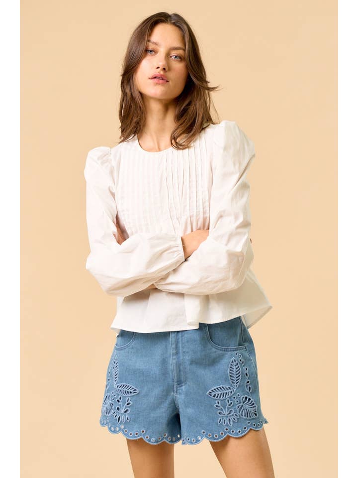 OFF WHITE ILT6227 Puff Sleeve Pleated Top for wholesale on Faire3