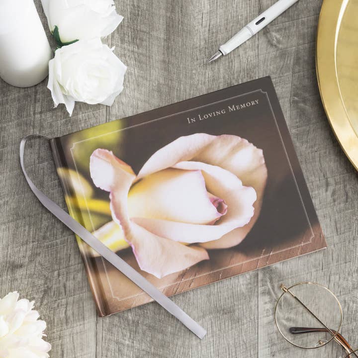 Rose Funeral Guest Book Flower 9"x7" for wholesale on Faire1