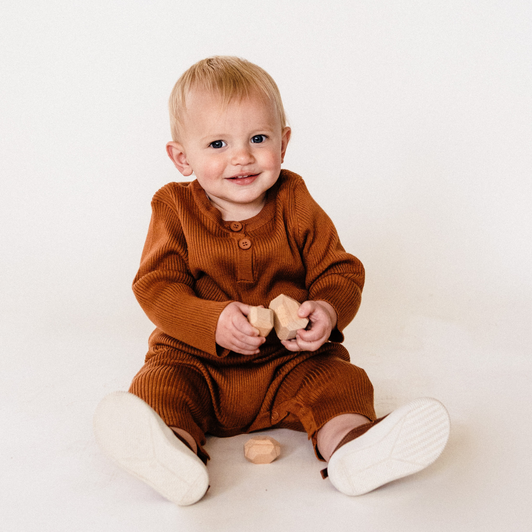 HAHA MAMA Clothing - Wholesale Jumpsuit - Baby - Camel Knit Long Sleeve Bodysuit - Infant2