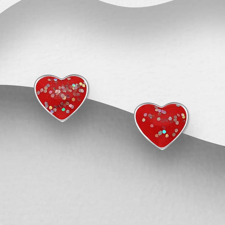 Xantara Jewellery – wholesale Solitärörhängen – Barn/ ung vuxen emalj hjärta Glitter Tryck tillbaka örhängen