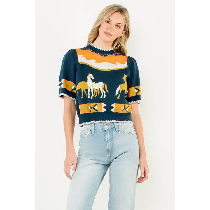 THML - Wholesale T-Shirt - Women's - Short Sleeve Horse Detail Top17