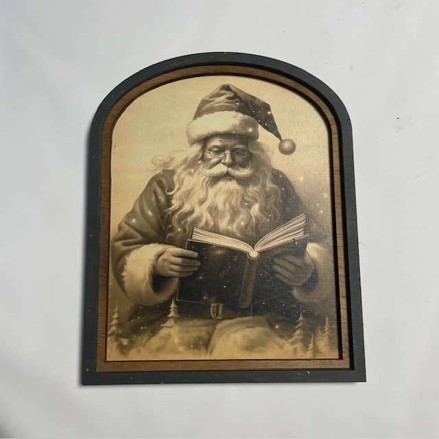 LAND OF COTTON - Wholesale Christmas Wall Art - Vintage Santa Clause reading in small arch double frame1