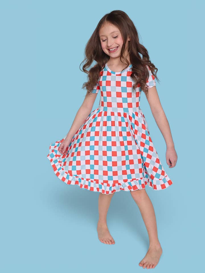 Dream Big Little Co. - Wholesale Dress - Kids - USA CHECKERS DREAM RUFFLE DRESS