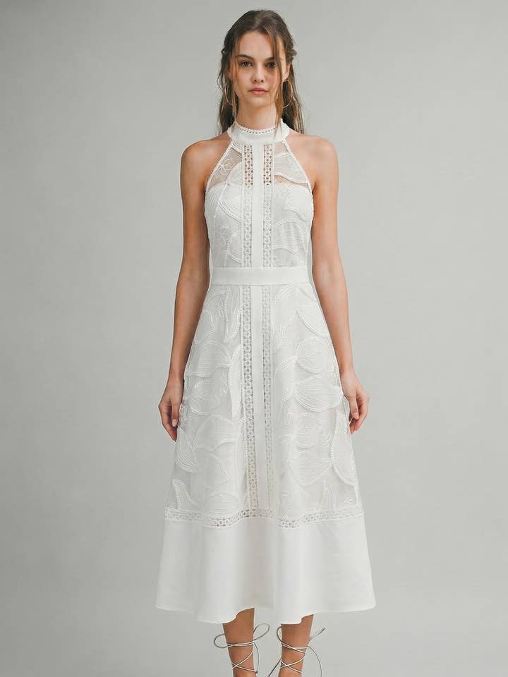 Vestido Midi de Encaje con Cuello Alto ED6096Y para venta al por mayor de Endless Blu