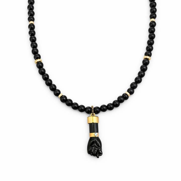 Protected and Powerful Black Onyx Figa Hand Lucky Charm Necklace for wholesale by Georgina Nicol