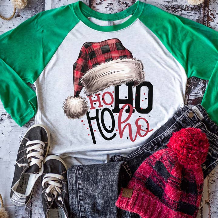 HO HO HO Hat - Raglan Tee for wholesale by Cash & Drix Wholesale
