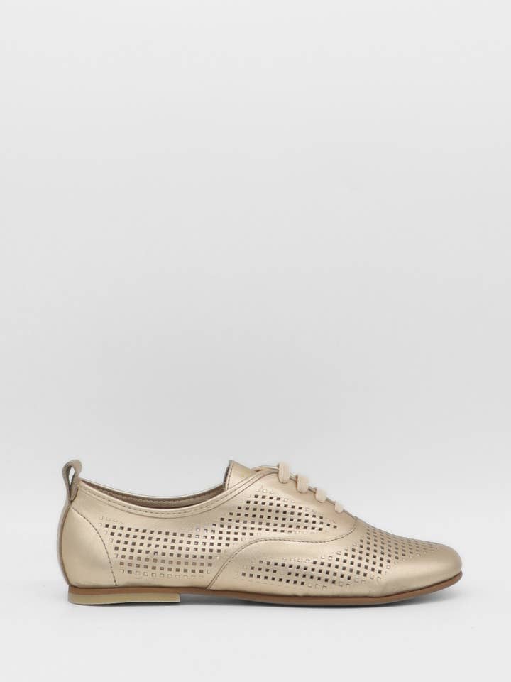 Maku oxford flats in perforated metallic gold leather for wholesale by STIVALI NEW YORK
