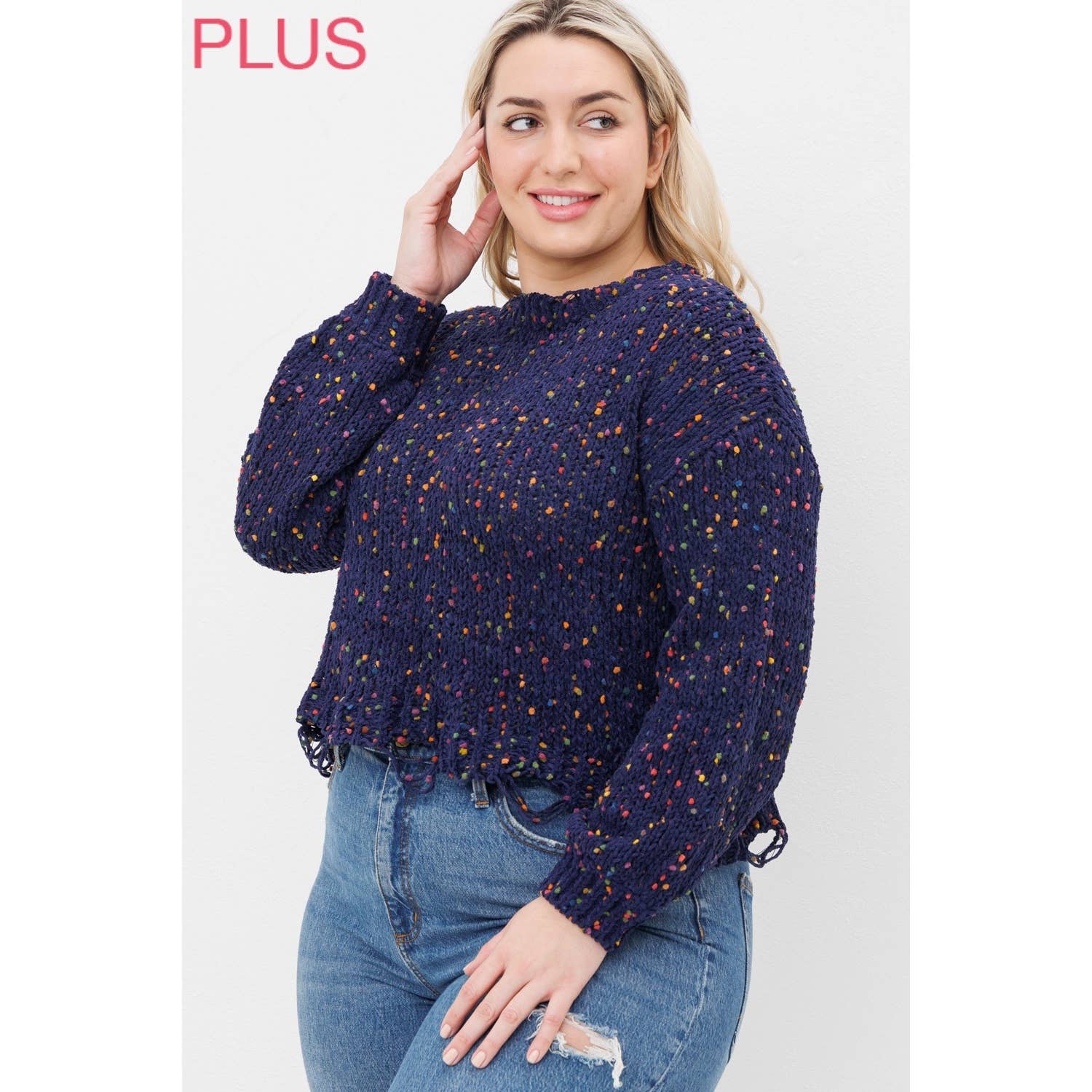 Sweet Generis – Engroshandel Pullover - Dame – PLUS CHENILLE POPCORN PLETTER NØDLIDENDE CROP SWEATER9