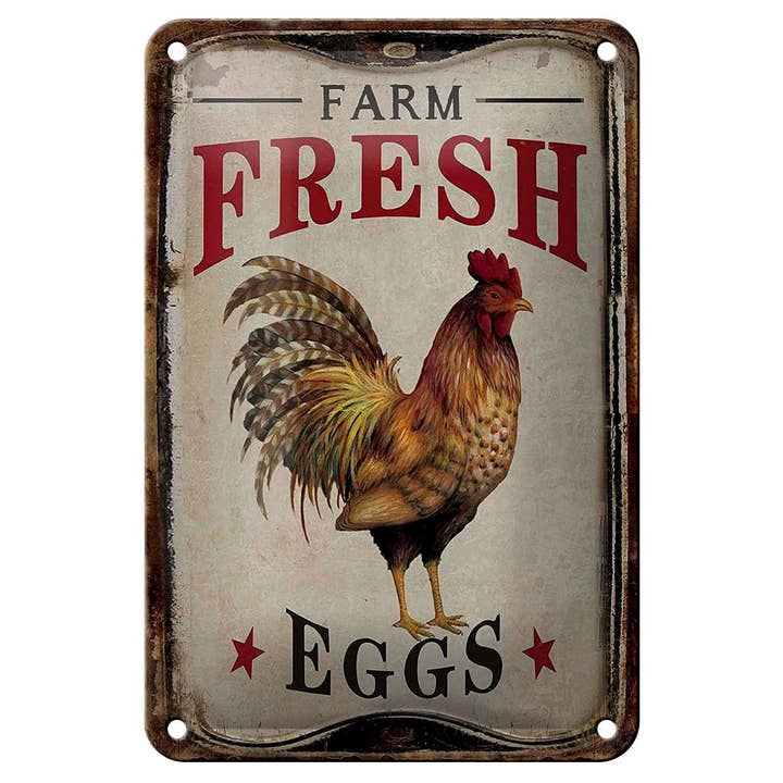 Blikken bord reclame 12x18 cm Verse Boerderij Eieren Haan voor wholesale door Femer