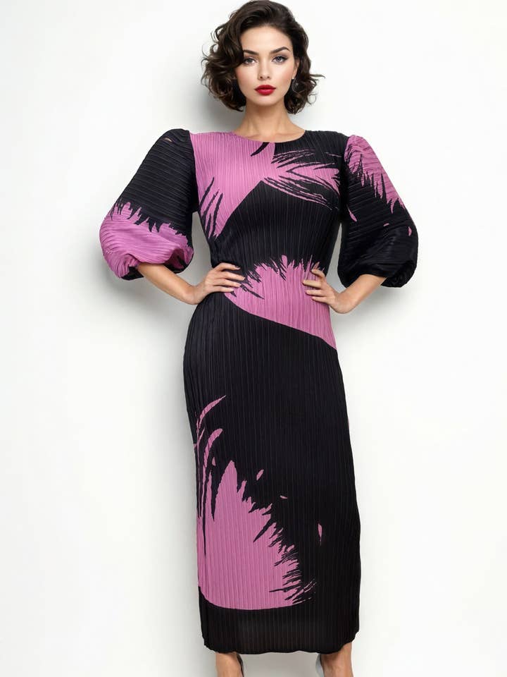 ROBE À MANCHES BOUFFANTES FROISSÉE N24156 pour la vente par N by Nancy