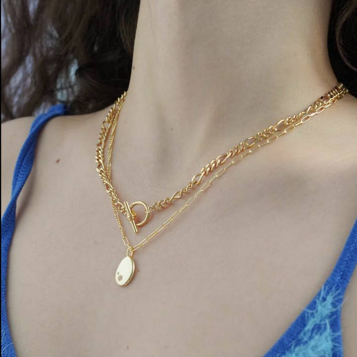 Junk Jewels Ltd - Wholesale Pendant/charm necklace - Minimalist Pebble Double Chain Necklace6