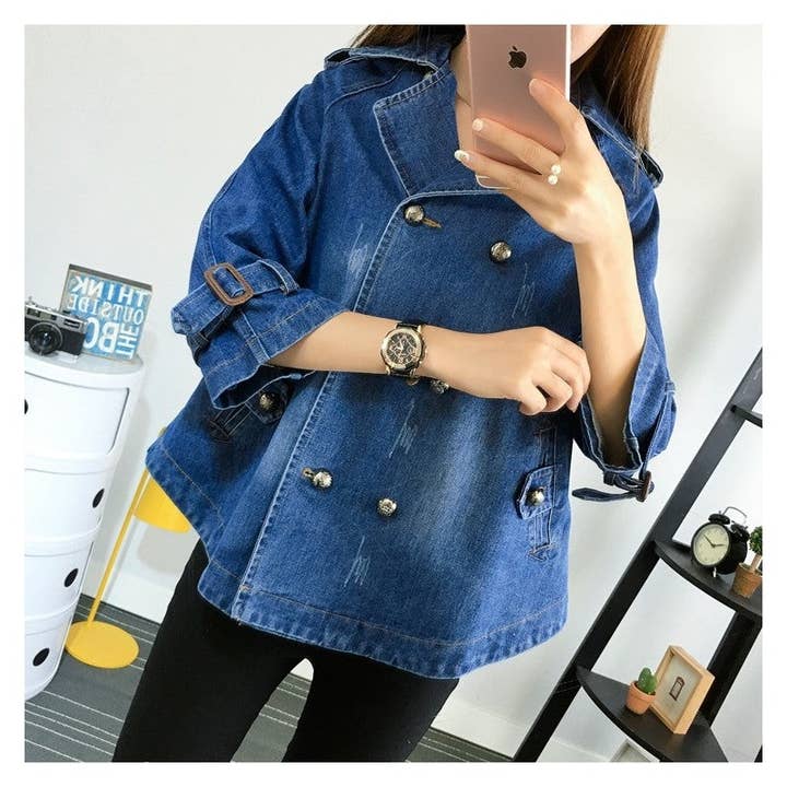 UZ Wholesale Store - Wholesale Denim Jacket - Women's - Double Breasted Loose Denim Jacket1