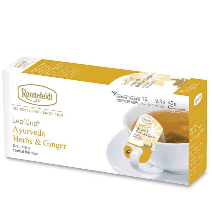 Ronnefeldt LeafCup® Ayurveda Herbes & Gingembre Herbal – 6 × 15 pour la vente par Ronnefeldt USA