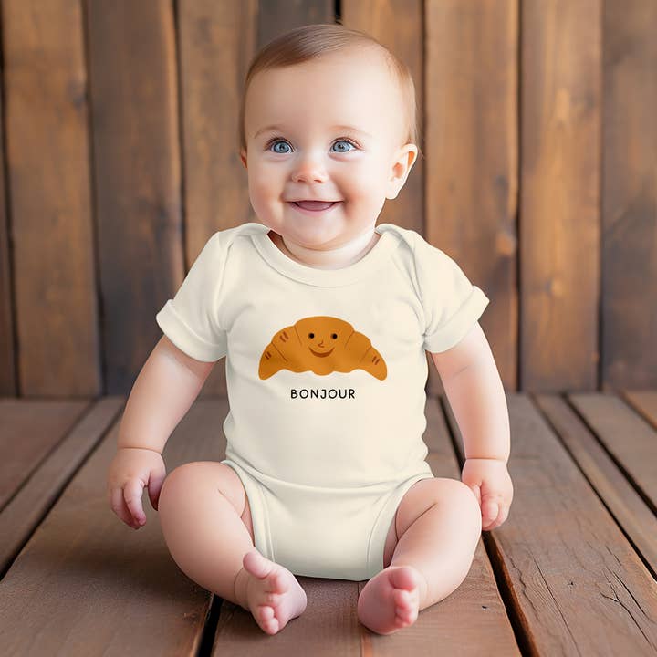 Rock Scissor Paper - Wholesale Bodysuit (Non-Footed) - Baby - Bonjour Croissant with Cute Face Baby Bodysuit