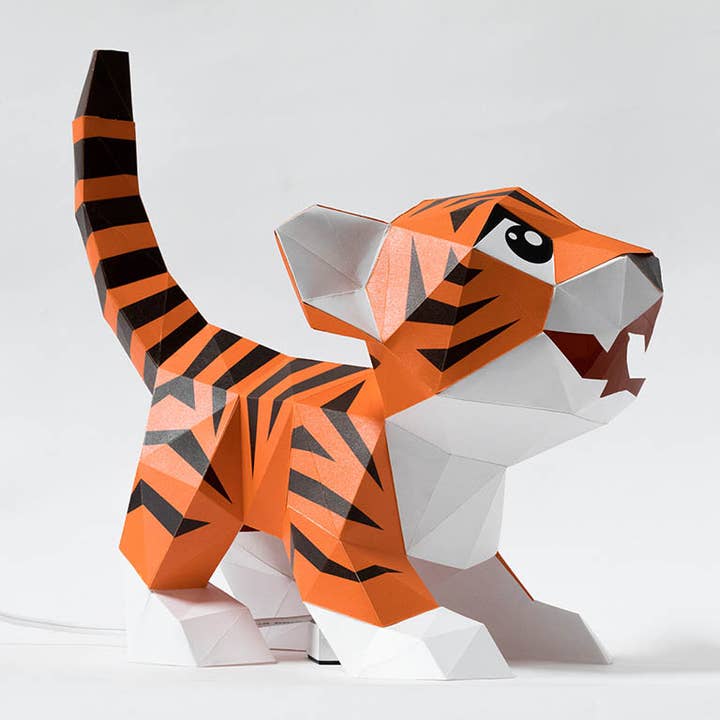 PAPERCRAFT WORLD - Vente Kit de bricolage - Modèle origami à double usage Baby Tiger, lampe animalière14