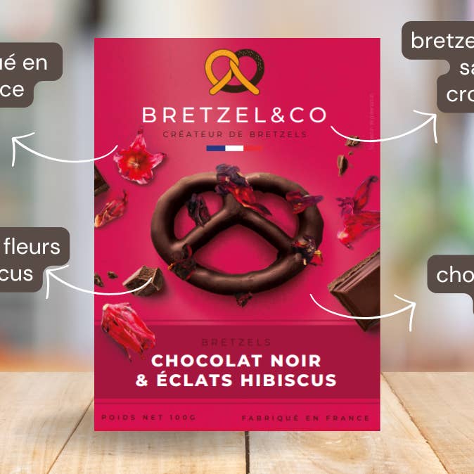 pretzel de chocolate negro - flores de hibisco para venta al por mayor de Bretzel&Co
