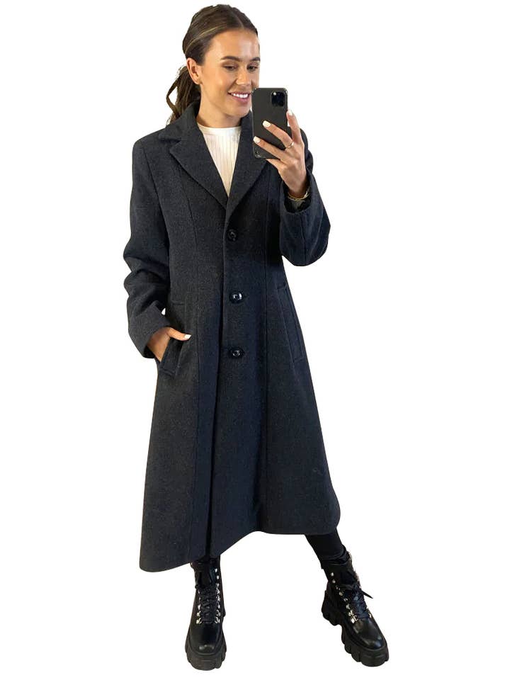 Grå Anastasia Fashions Dame Uld Cashmere Lang Vinterfrakke for engroshandel på Faire4