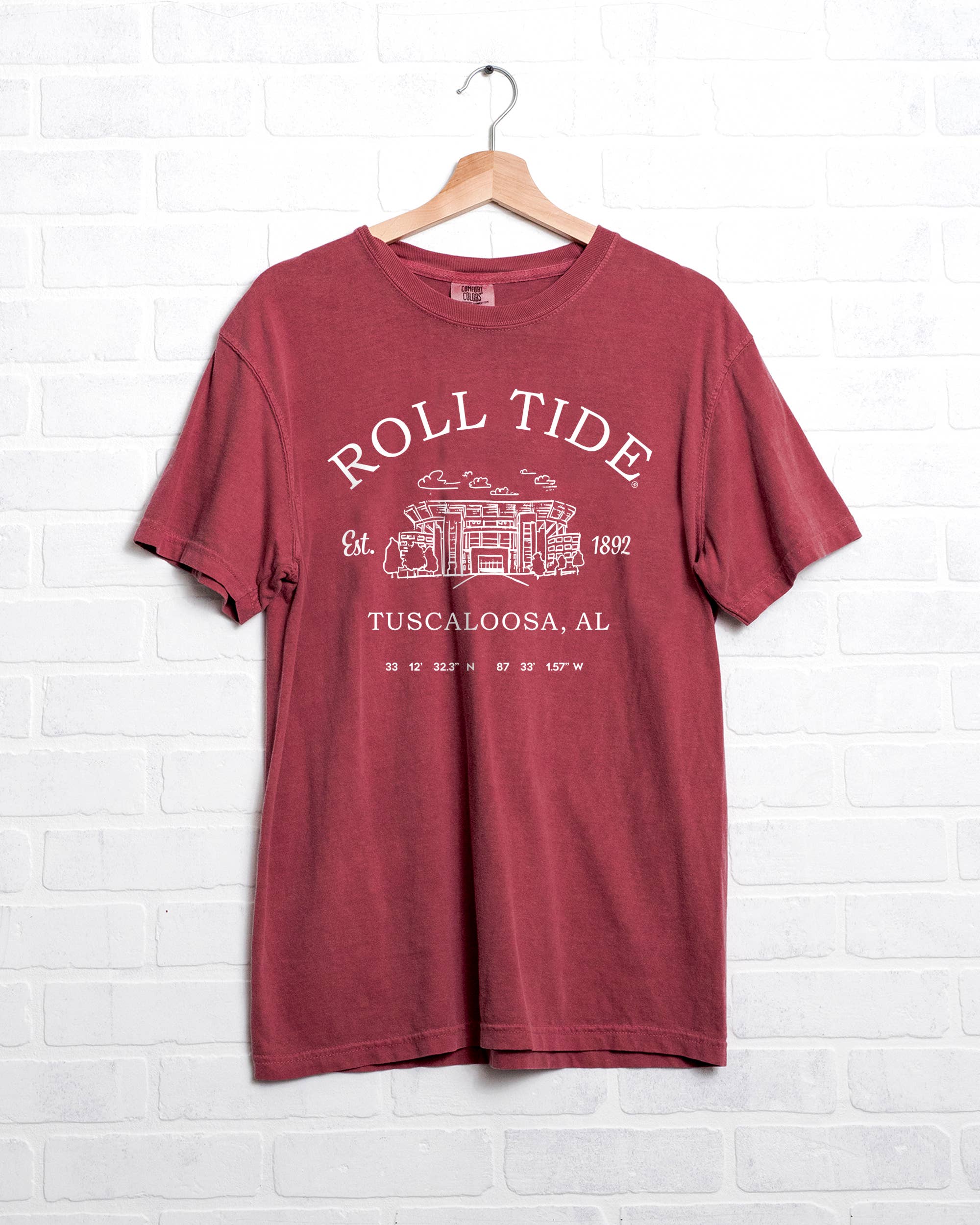 LivyLu - Wholesale Screen Printed T-Shirt - Unisex - Bama Stadium Coordinates Crimson Comfort Colors Tee0