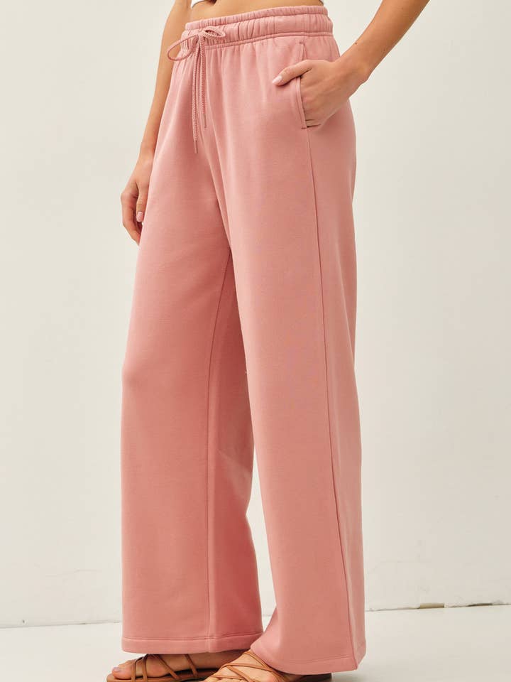 GARMENT-WASHED COTTON MODAL FLEECE SWEATPANTS-ROSE for wholesale by Be Cool