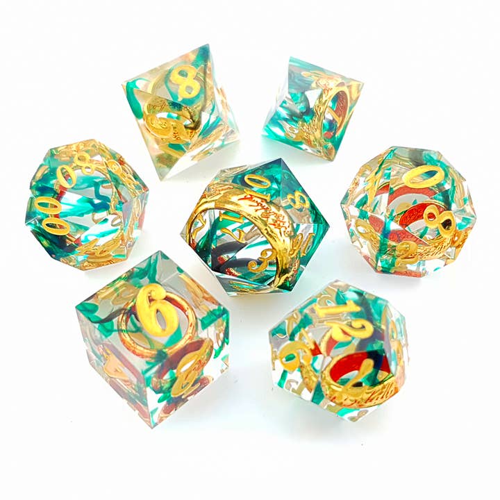 Ring of Envy | Sharp Edge Dice | 7 Piece Set for wholesale by Tabletop Dominion Limited