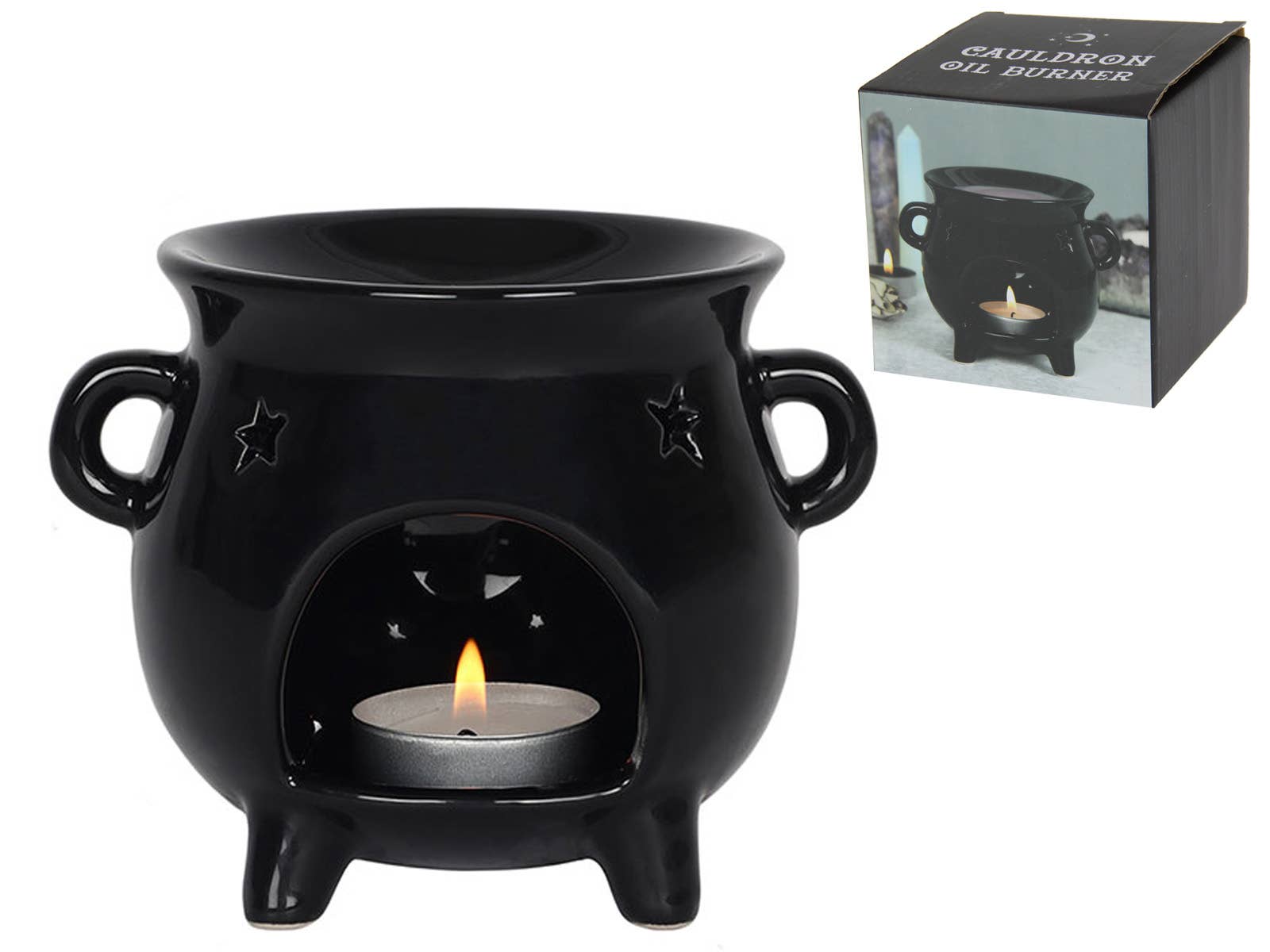 Cubby House by Malmar - Wholesale Oil Warmer - 13cm Black Cauldron Oil Burner in Gift Box0