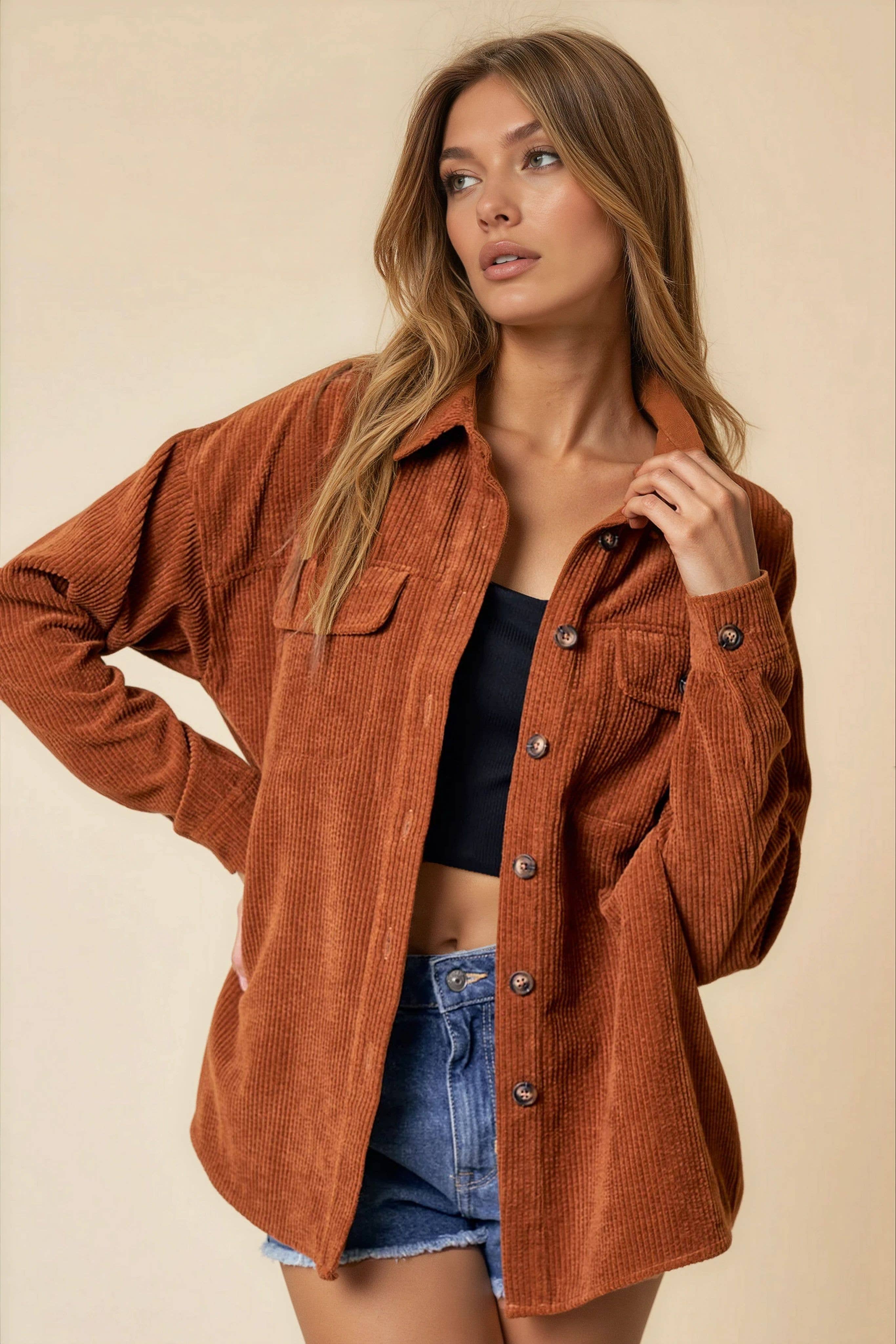 Doe and Rae - Vente Veste-chemise – femme - Veste boutonnée en velours côtelé - 10210J1