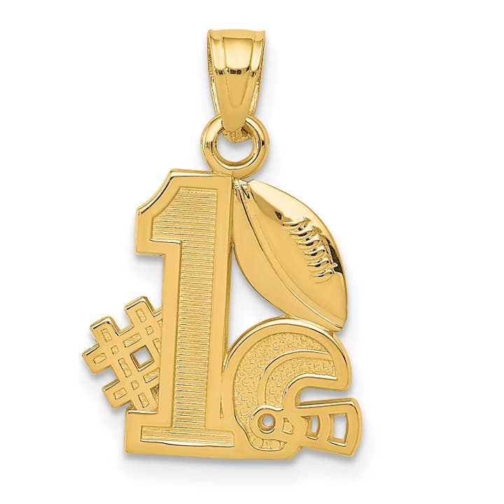 10K #1 Football with Helmet Charm for wholesale by Sophia Jewelers