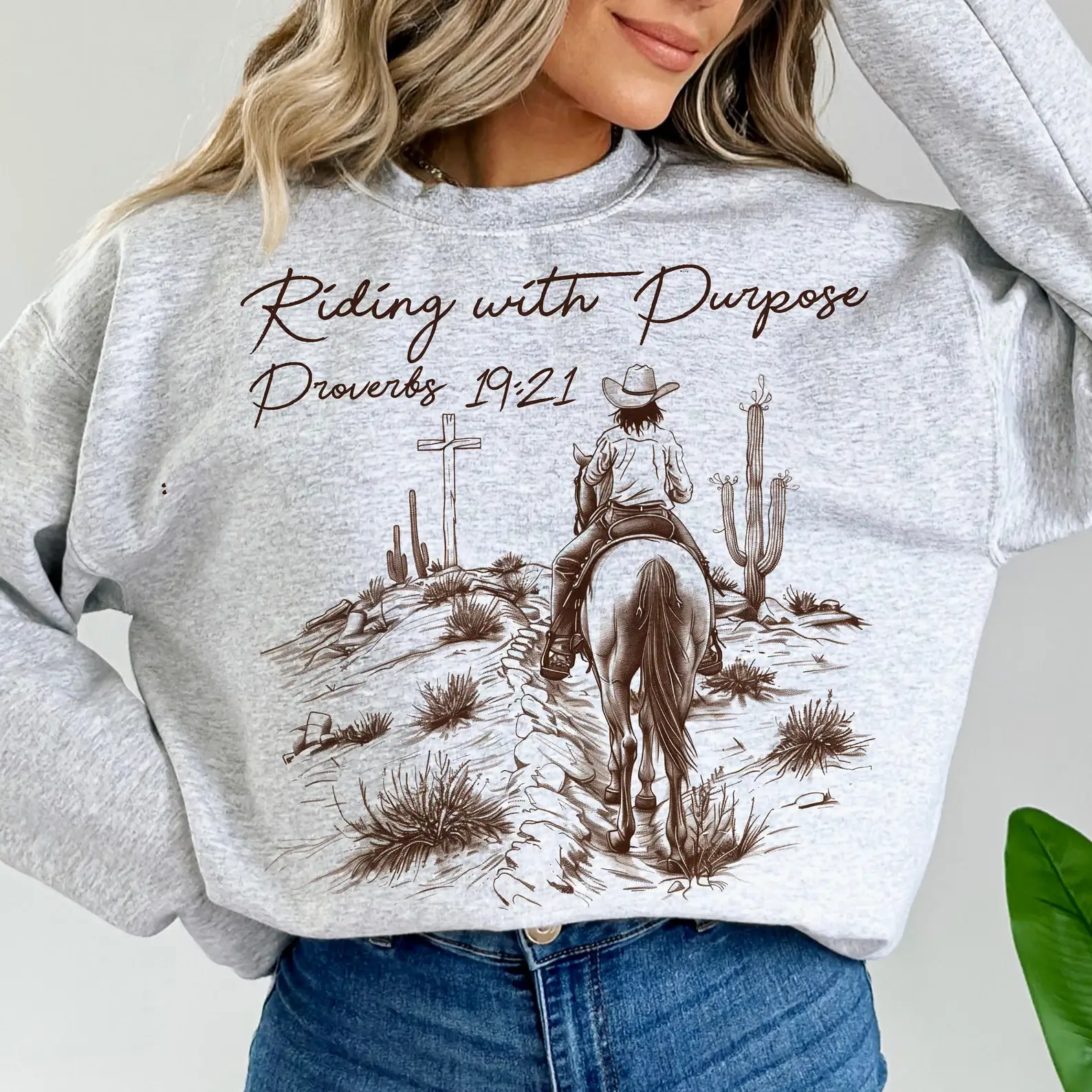 Whiskey & Lace Outfitters /The Longhorn Hippie Co. - Wholesale Graphic Sweatshirt - Women's - Riding With Purpose Western Sweatshirts & Tees   1