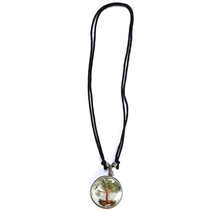 Pichincha - Wholesale Pendant/charm necklace - Round Acrylic Chip Stone Inlay Tree of Life Pendant Necklace3