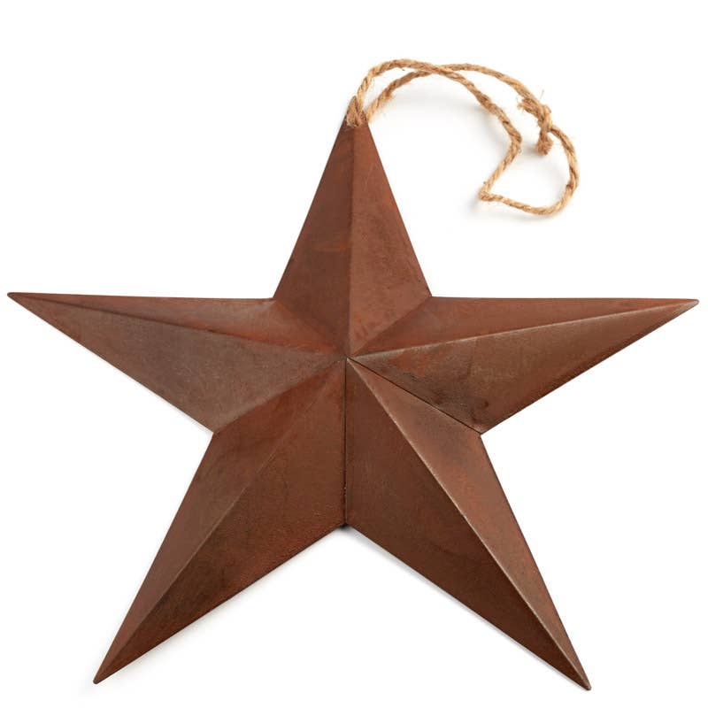 Factory Direct Craft – wholesale Wall Accent – 13" x 13"  Primitive Rusty Tin Barn Star with Jute Hanger3
