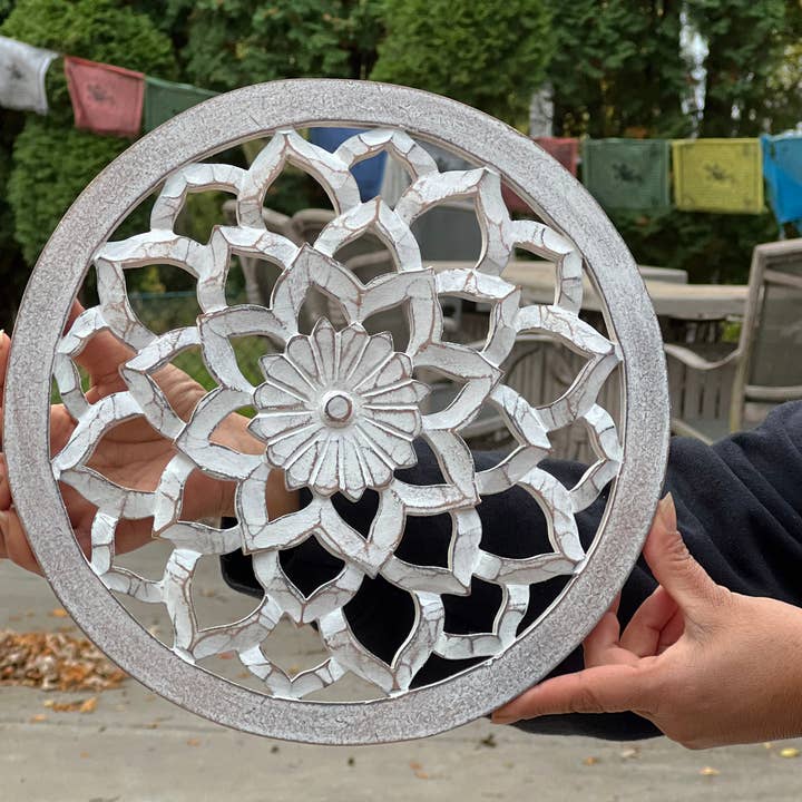 Lungta Imports - Wholesale Wall Accent - Handcrafted Wooden Lotus Flower Wall Décor Hanging Art