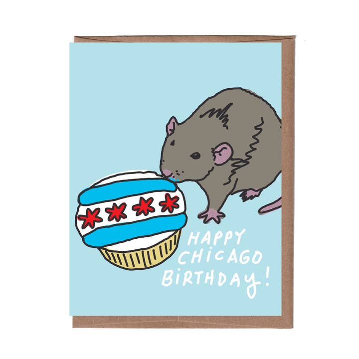 Chicago Rat Birthday Greeting Card for wholesale by La Familia Green