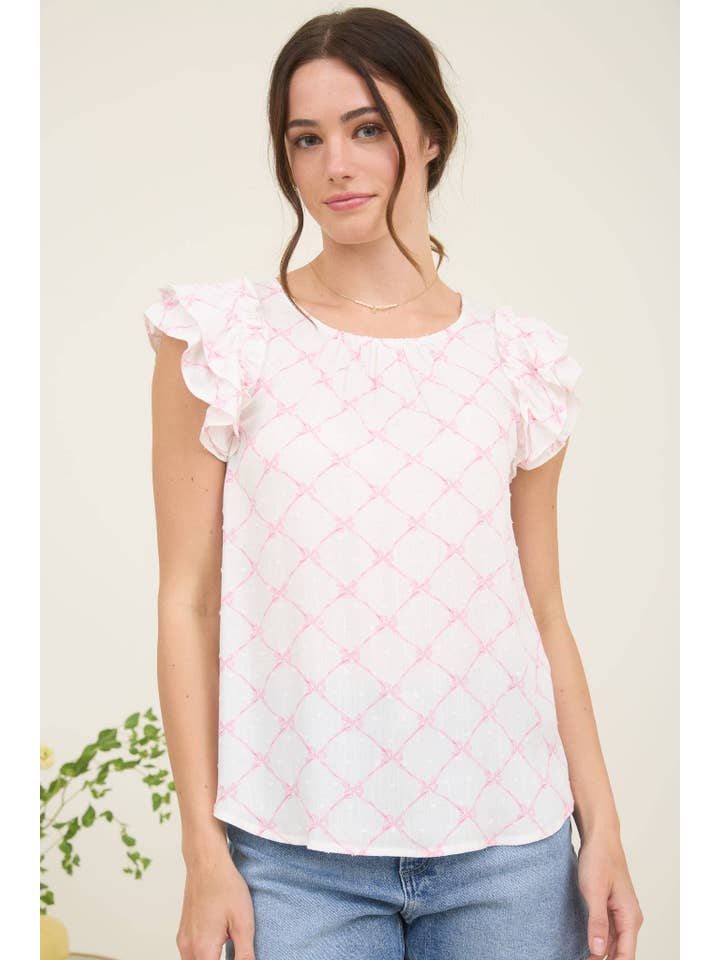 MINE - Wholesale Blouse - Dames - PLUS STRIK CLIP STIPPENPATROON BLOUSE MET RUCHESMOUWEN7