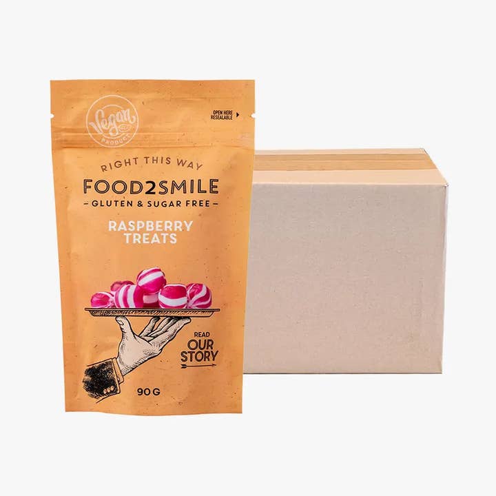 Food2Smile - Wholesale Hard Candy - Sugar-free raspberry candy | Raspberry Treats 8x90 gram