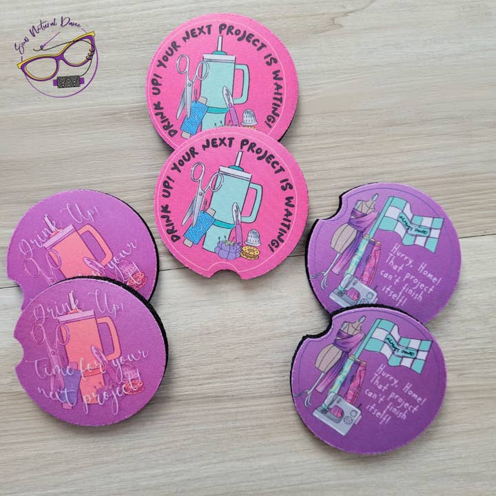 Bases para Copos de Carro com Tema de Costura (Conjunto de 2) por atacado de SewNaturalDane