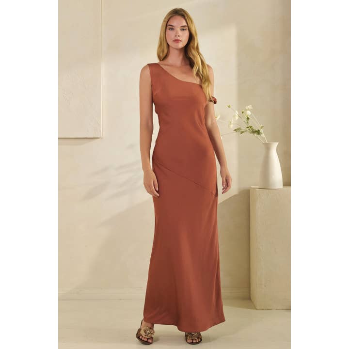 Honey Mango - Wholesale Dress - Women's - Asymmetric Satin Tie Back Maxi Dress3