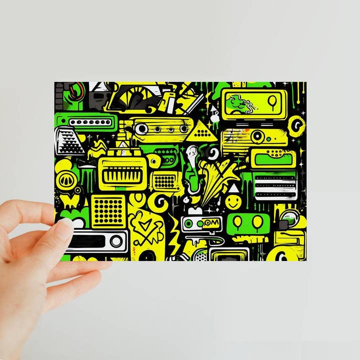 Graffiti Green and Yellow Abstract: A Dive into Vibrant Urban Art Classic Postcard for wholesale by D'Sare