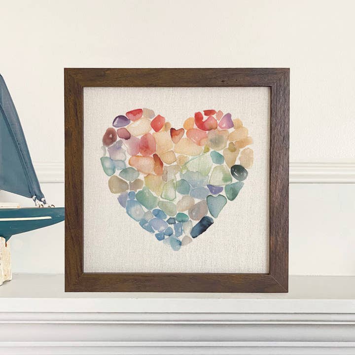 Sea Glass Heart - Valentine's Day Framed Sign for wholesale by Cottage Shore