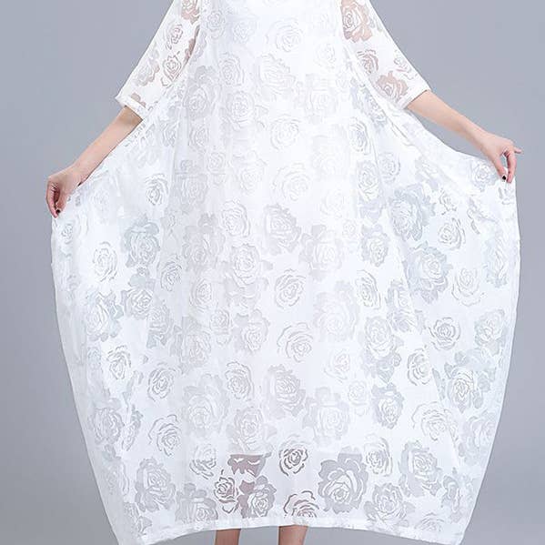 Robes mi-longues à col rond et col rond transparentes à imprimé fleuri pour la vente par UZ Wholesale Store