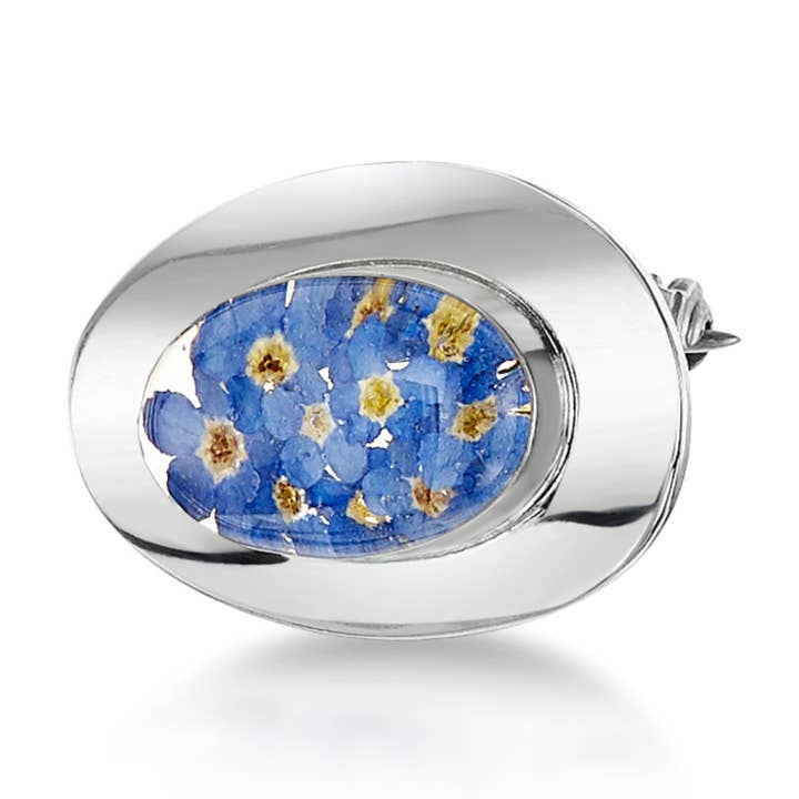 Silver Brooch - Forget-Me-Not - Oval. for wholesale by Shrieking Violet