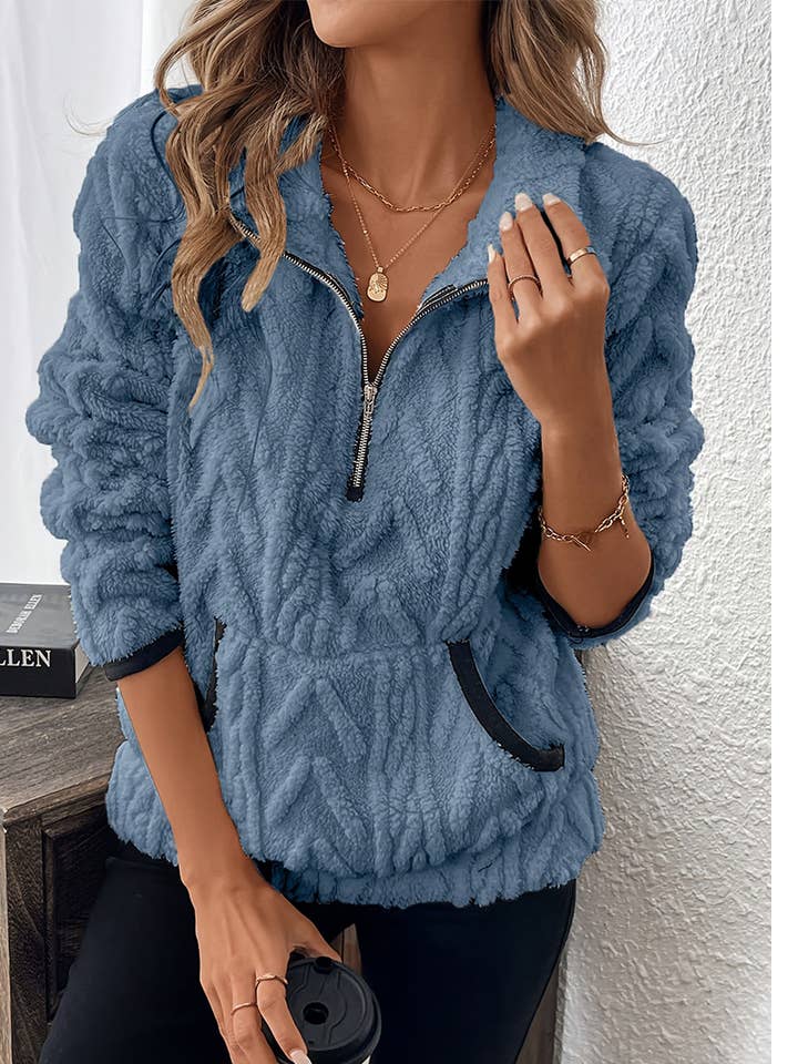 Kragen-Jacquard-Halbzip-Fleece-Taschen-Sweatshirt ZK3720 für den Großhandel von UNISHE