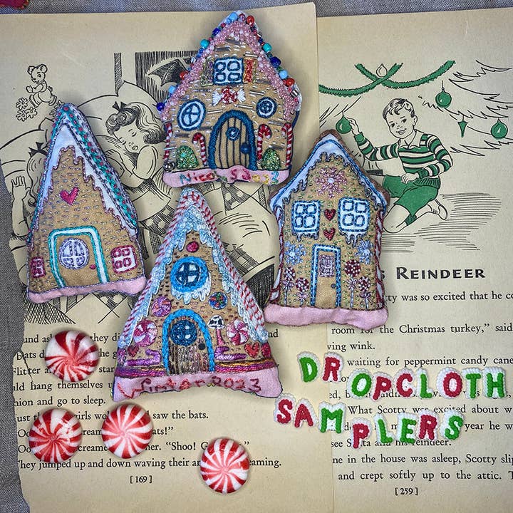 Dropcloth Samplers - Wholesale DIY Craft Kit - DIY Gingerbread Houses Holiday Ornaments Printed Sampler1