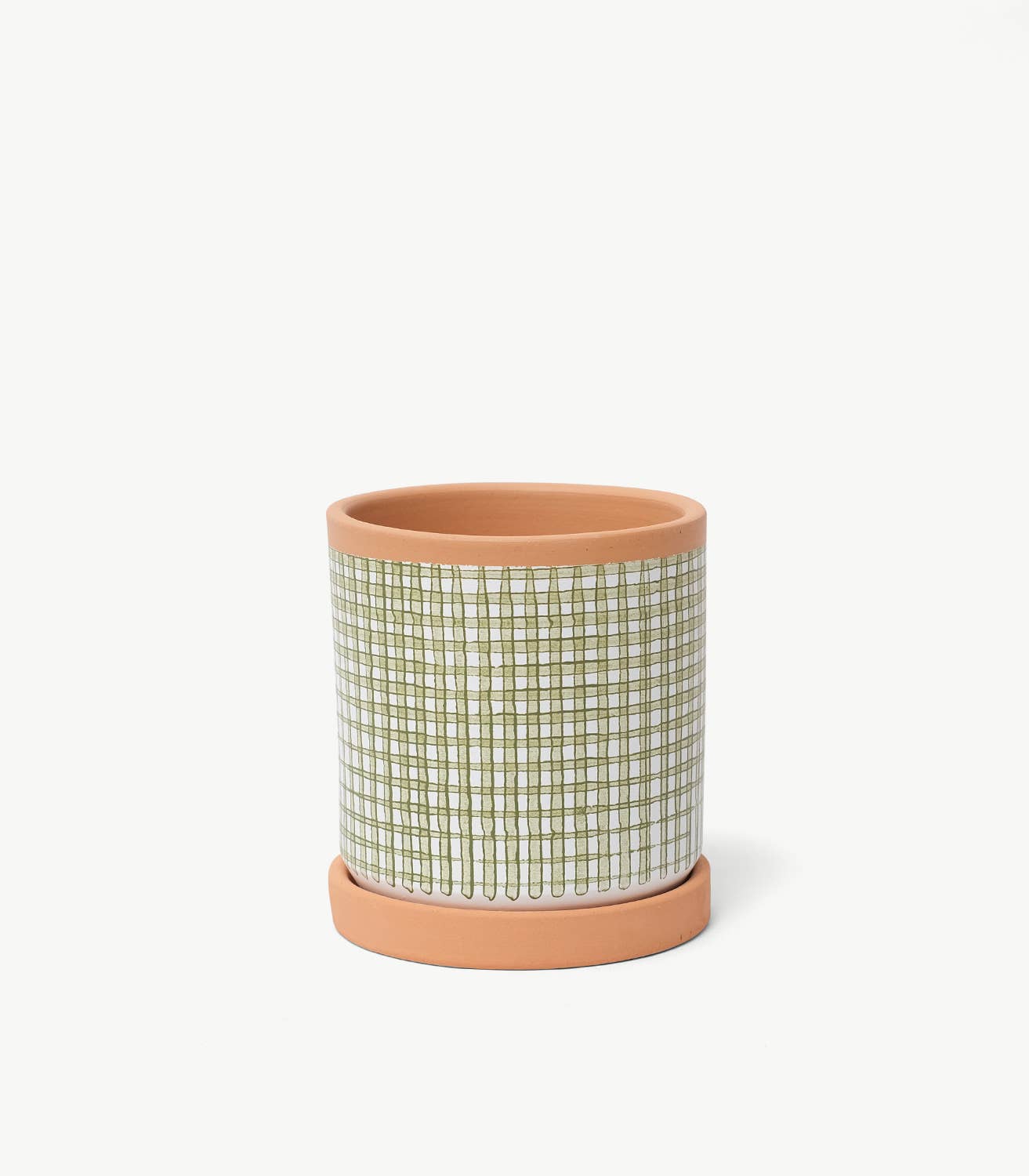 Casa Atlântica - Wholesale Plant Pot - Moss green checkered pot with saucer1