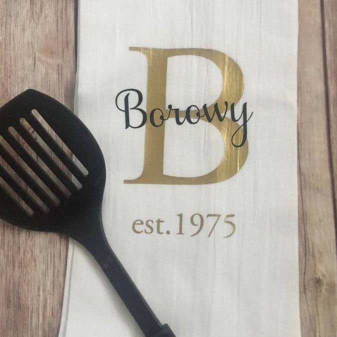 Custom tea towels, personalized new home gift, tea towels, new home owners gift, personalized tea towel, monogrammed tea towel for wholesale by Ruston Rose