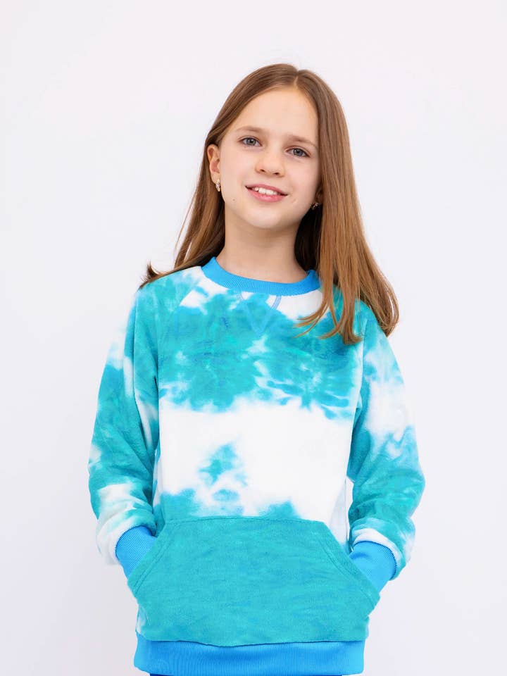 Minky Crewneck Sweatshirt - Turquoise Tie Dye for wholesale by Limeapple