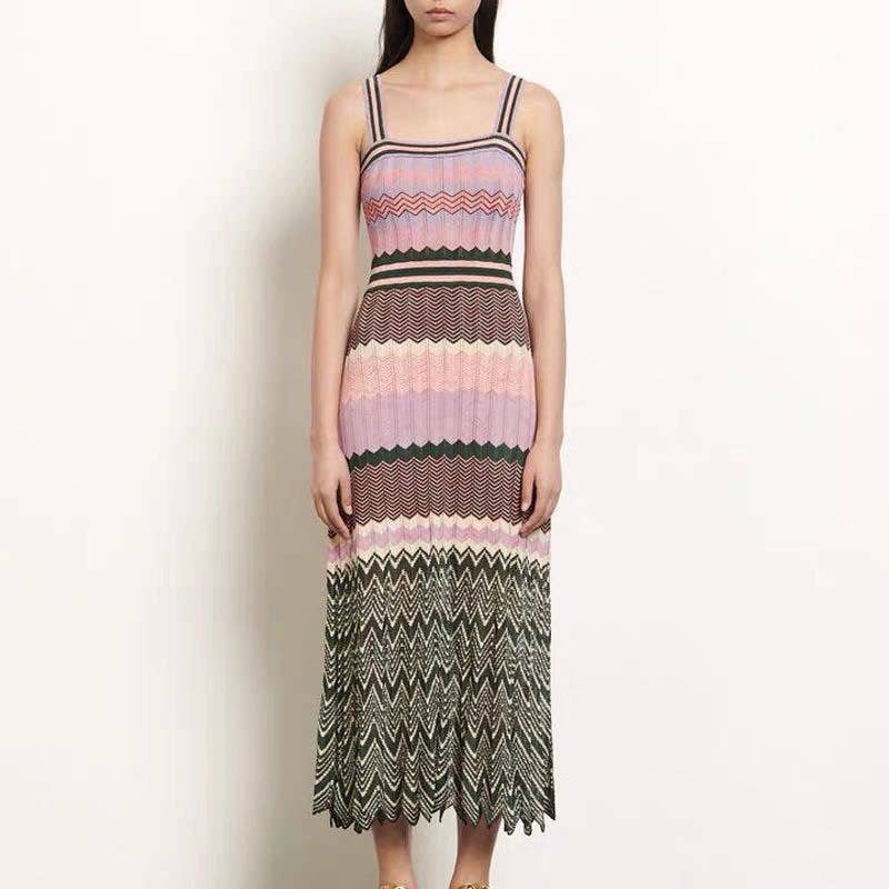 Multi Colored DR331 Retro Pleated Knit Dress - Spring/Summer Chic for wholesale on Faire0