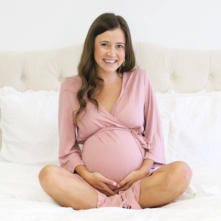 Solid Mauve Bamboo Knit Maternity Robe for wholesale by Caden Lane