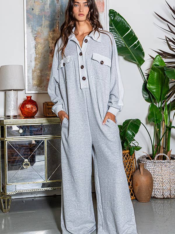 BUCKETLIST - Wholesale Jumpsuit - Women's - R5343 Oversize French Terry Jumpsuit