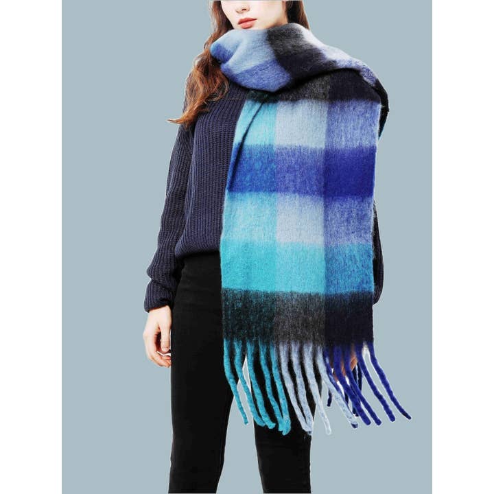 JC Sunny Fashion - Wholesale Scarf - Women's - Oversized Colorful Cozy Long Fringe Fuzzy Scarf