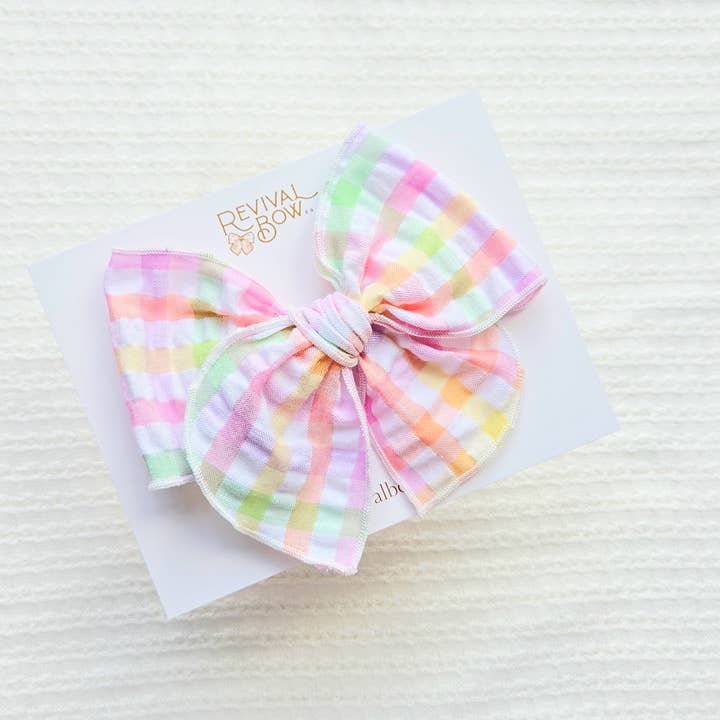 Revival Bow Co. - Wholesale Hair Bow - Kids - Fable Bow on Clip or Headband • Summer Gingham1